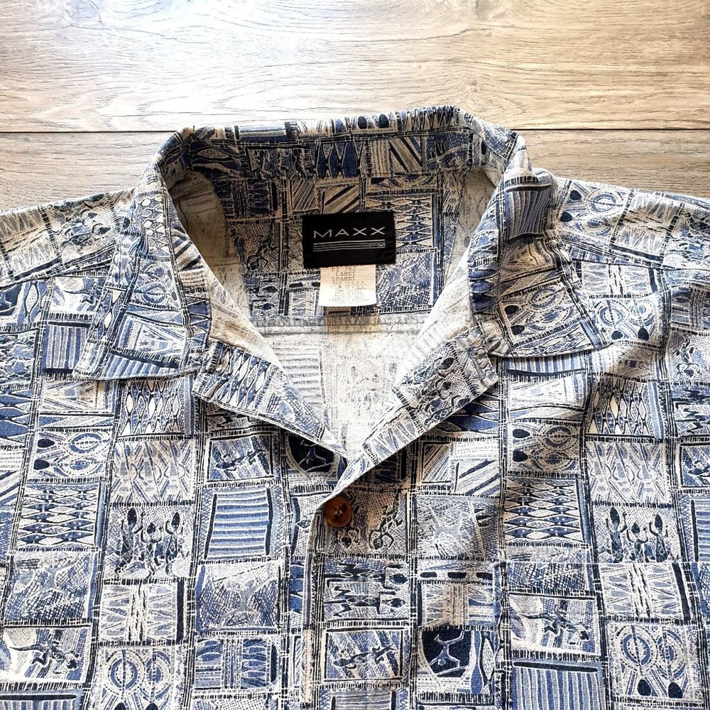 Maxx FM Mens L Short Sleeve Shirt Hawaiian Vacation Beach Pool Relax